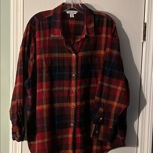 Old Navy Plaid Boyfriend Shirt in Red, Black & Orange